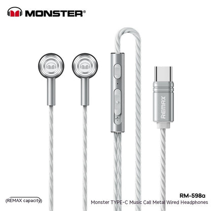 Monster Remax Metal In-Ears Earphone Tws Earbuds Wired Type-C Lightning Round Hole E-Sports Headphones For A Pple H Uawei Xiaomi