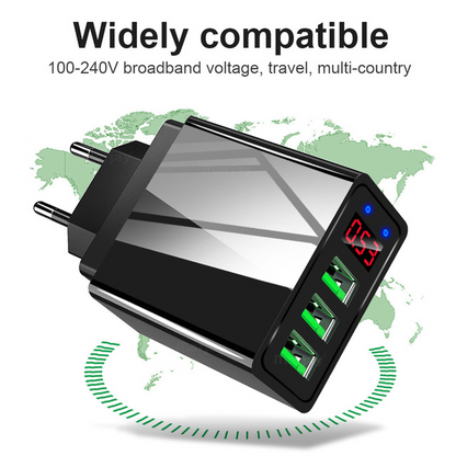 LED Display EU 3 Port USB Charger 3A