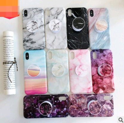 Compatible with Apple, Simple retro flower marble pattern for IPHONE8X with the same paragraph telescopic bracket 7plus silicone soft shell 6sp