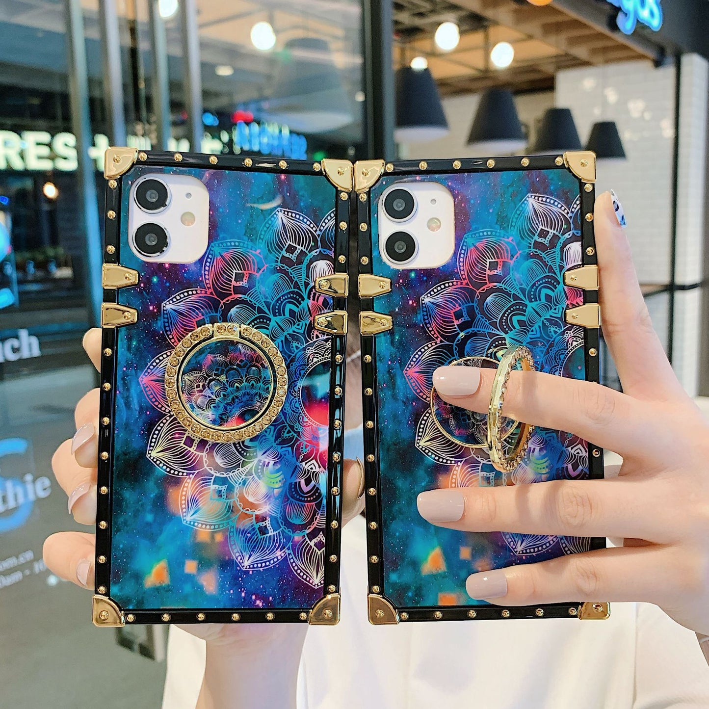 Square starry sky flower phone case