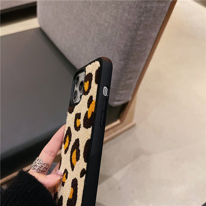 Flannel Leopard Print Mobile Phone Protective Soft Case