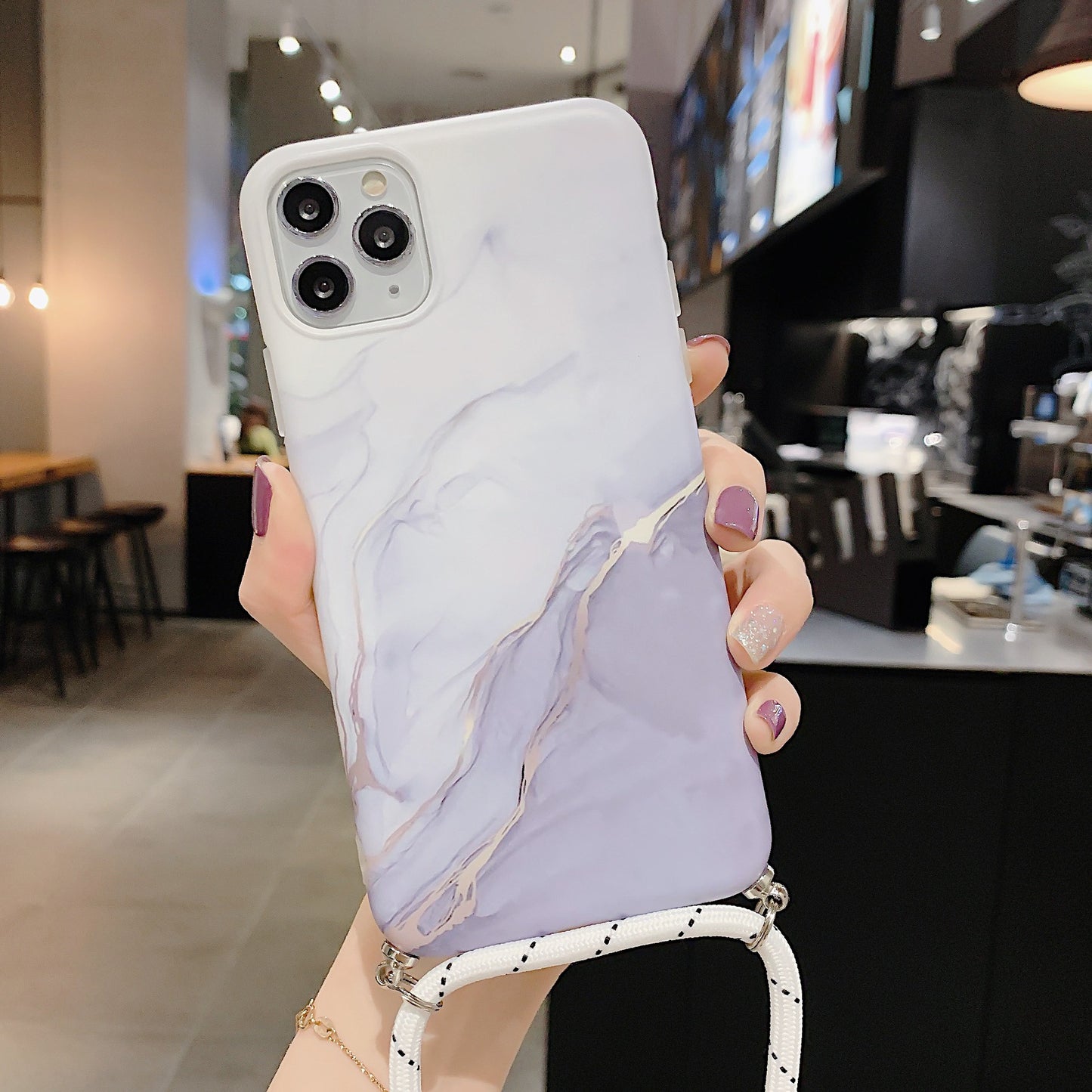 Compatible with Apple , Lanyard marble pattern phone case