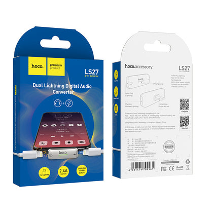 Compatible with Apple , Hoco. LS27 Apple Applicable Dual Lightning Digital Audio Converter Mini Phone Adapter New