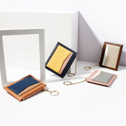 Stitching Ladies Wallet Multi-Card Position Zipper Card Case Keychain Small Wallet Ladies Coin Purse