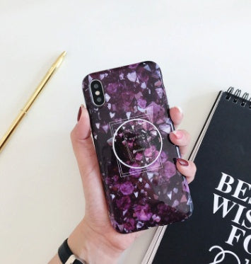 Compatible with Apple, Simple retro flower marble pattern for IPHONE with the same paragraph telescopic bracket silicone soft shell