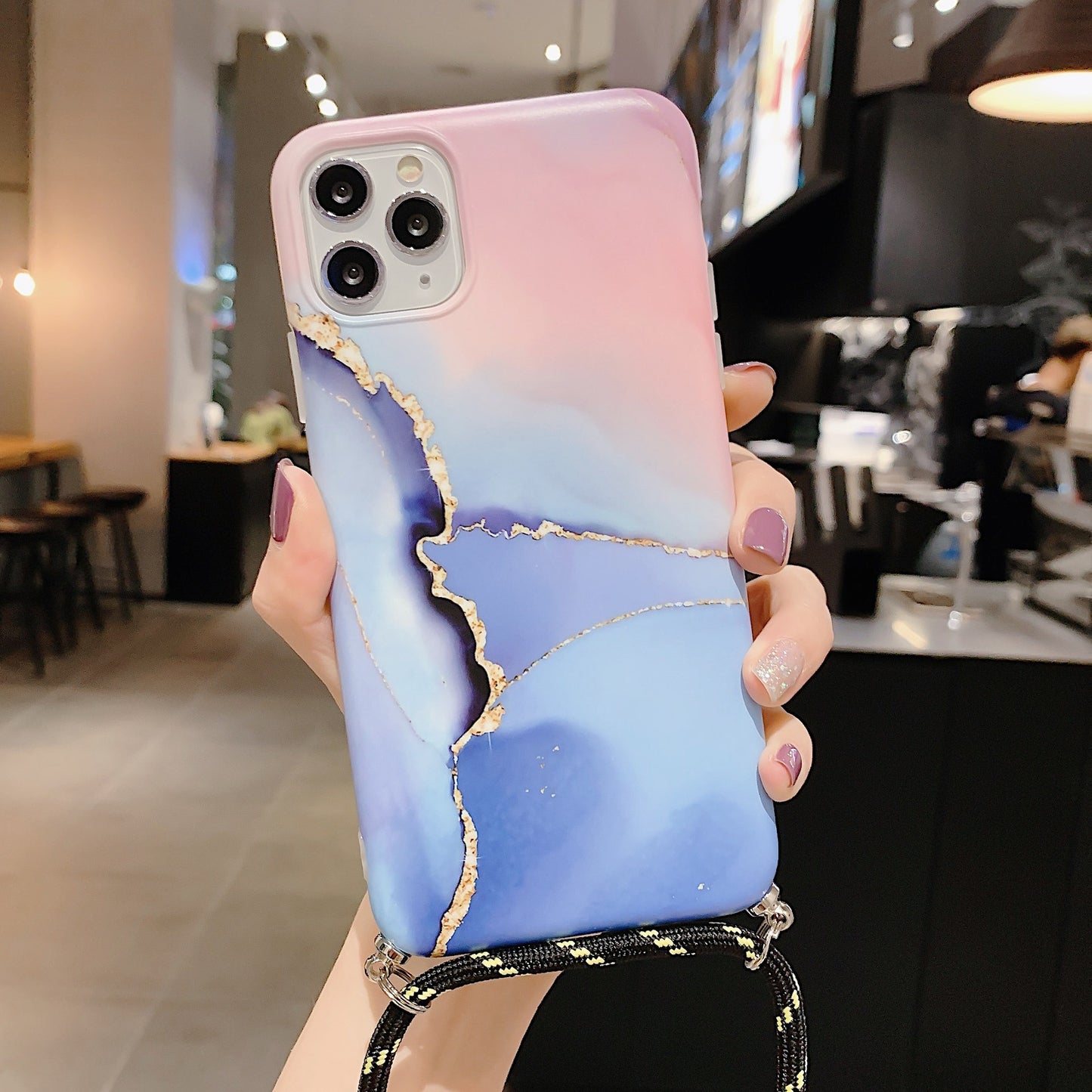 Compatible with Apple , Lanyard marble pattern phone case
