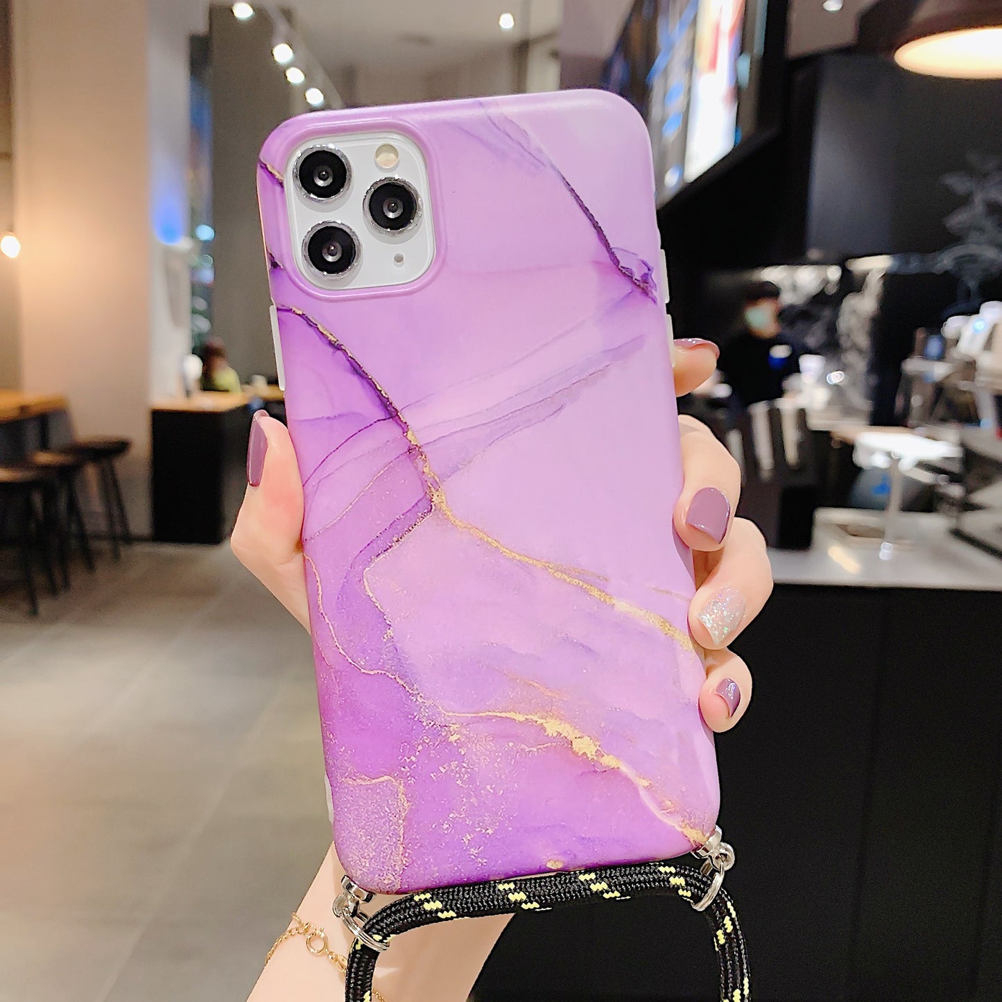 Compatible with Apple , Lanyard marble pattern phone case