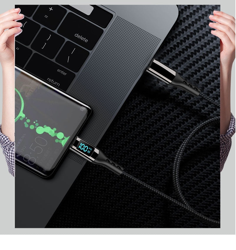 Double-headed TYPE-C Interface 5A Fast Charge PD Woven CtoC Digital Display Zinc Alloy Data Cable