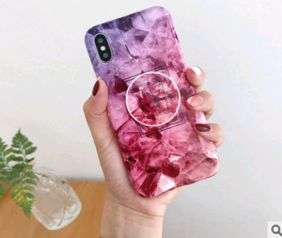 Compatible with Apple, Simple retro flower marble pattern for IPHONE8X with the same paragraph telescopic bracket 7plus silicone soft shell 6sp