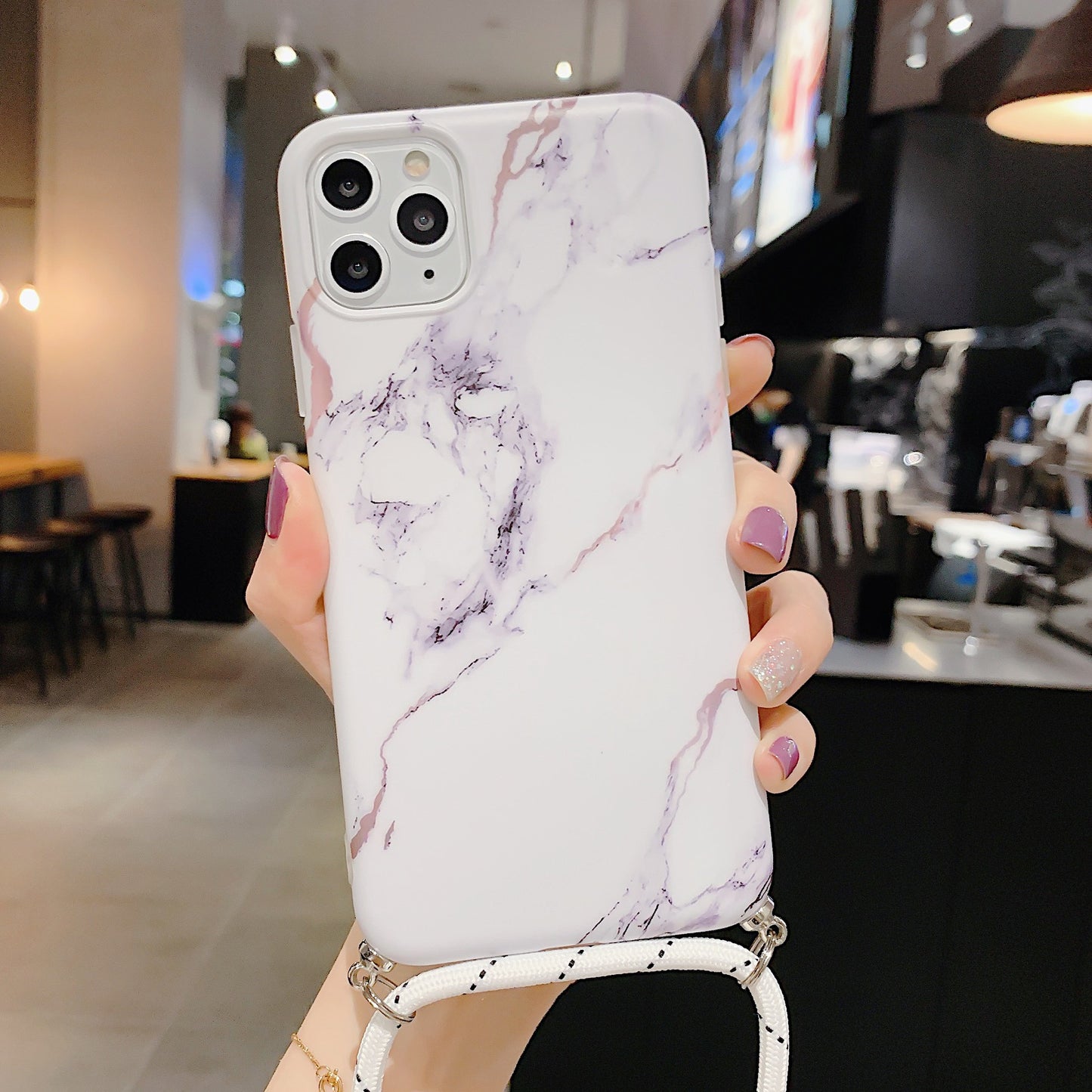 Compatible with Apple , Lanyard marble pattern phone case