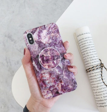Compatible with Apple, Simple retro flower marble pattern for IPHONE with the same paragraph telescopic bracket silicone soft shell