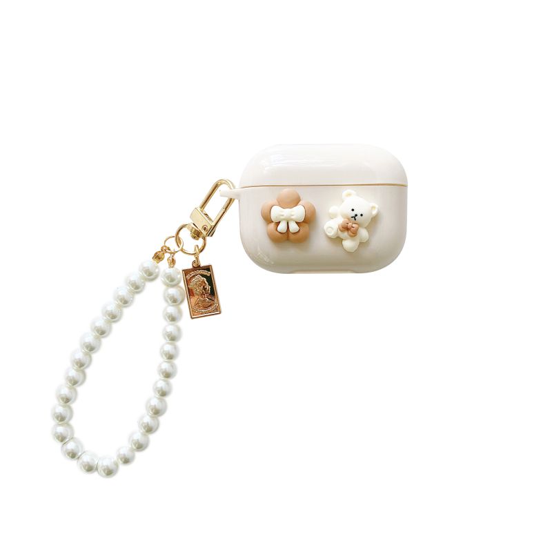 Lovely Little Bear Talk Pearl Chain Silicone Protective Shell