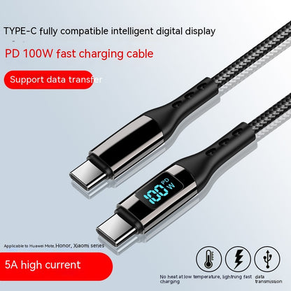 Double-headed TYPE-C Interface 5A Fast Charge PD Woven CtoC Digital Display Zinc Alloy Data Cable