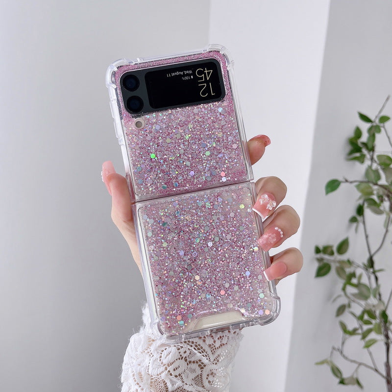 Foldable Sequin Solid Color Drop Proof All Inclusive Phone Case
