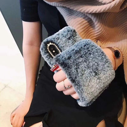 Compatible with Apple , Warm rabbit plush wristband phone case