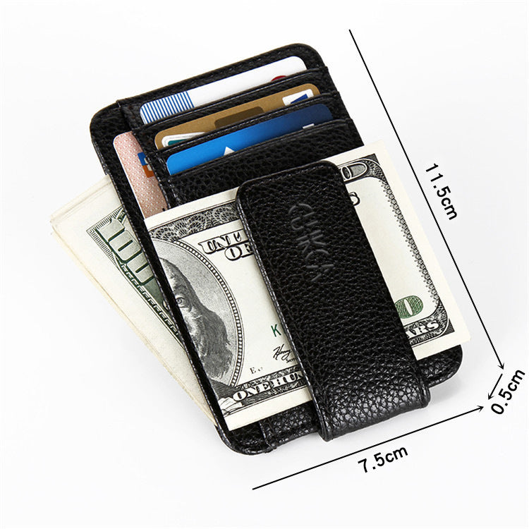 Cross Border New Arrival Fashion Men's Wallet Wallet Magnetic Snap Card Holder Korean Style American Gold Clip Mini Creative Card Holder