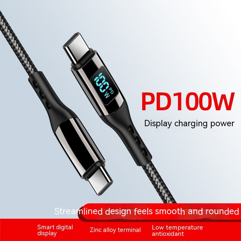 Double-headed TYPE-C Interface 5A Fast Charge PD Woven CtoC Digital Display Zinc Alloy Data Cable