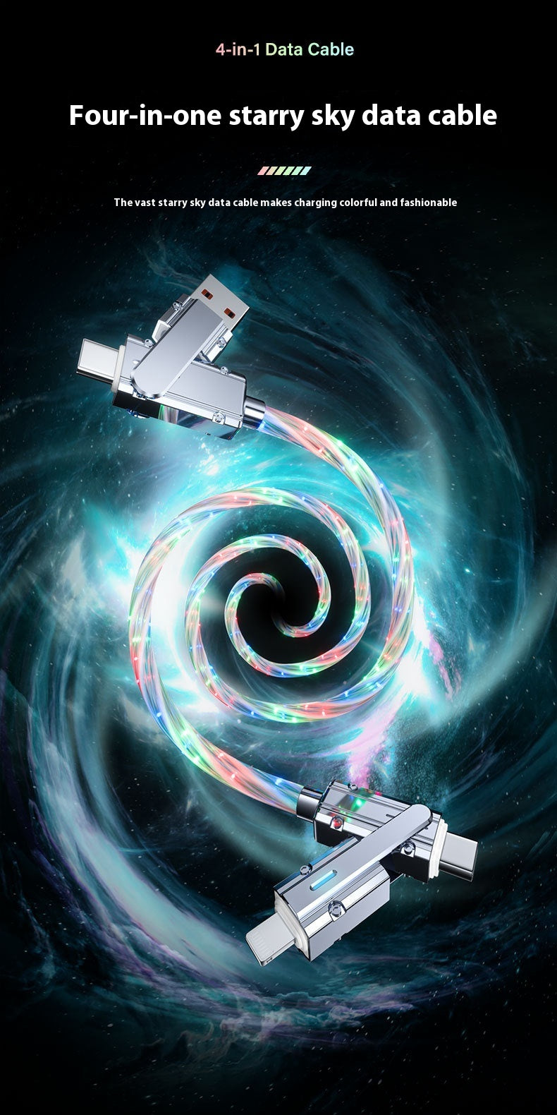 Star Sky Gorgeous Color Streamer Fast Charging Four-in-one Luminous Charging Cable