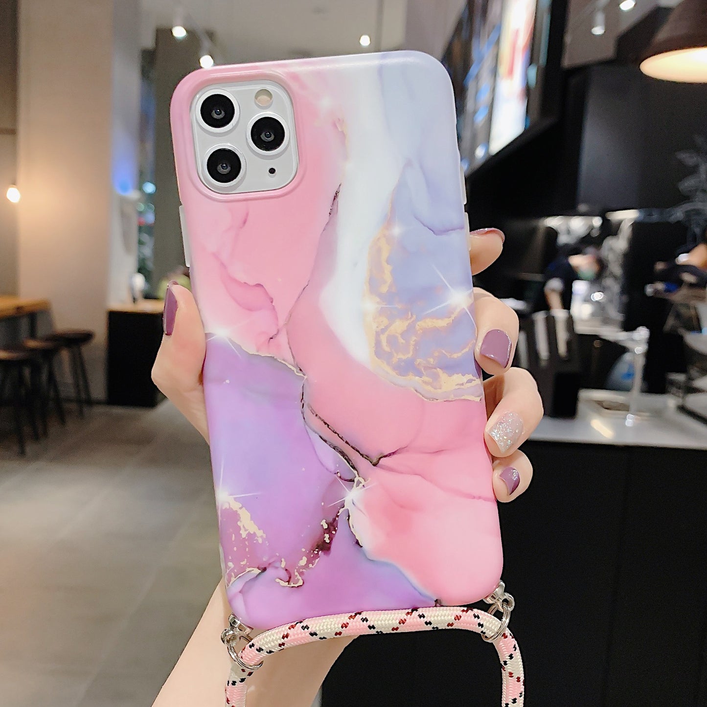 Compatible with Apple , Lanyard marble pattern phone case