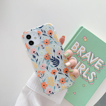 Two-in-one Painted Flower Transparent Mobile Phone Case Hard