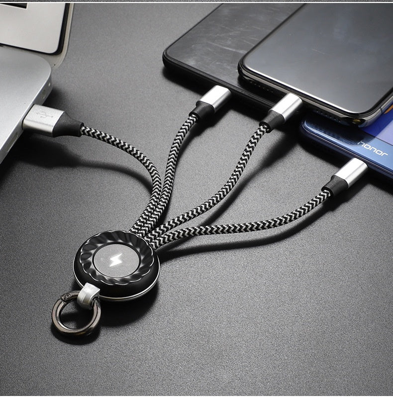 Glow Keychain Compatible With Android Type-C 3-in-1 Braided Fast Charging Cable