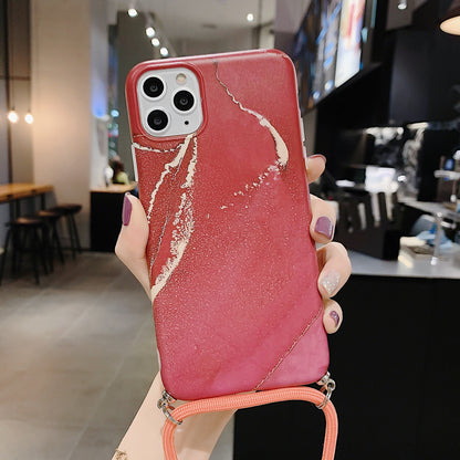 Compatible with Apple , Lanyard marble pattern phone case