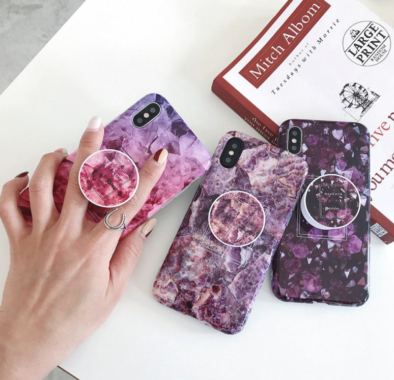 Compatible with Apple, Simple retro flower marble pattern for IPHONE with the same paragraph telescopic bracket silicone soft shell