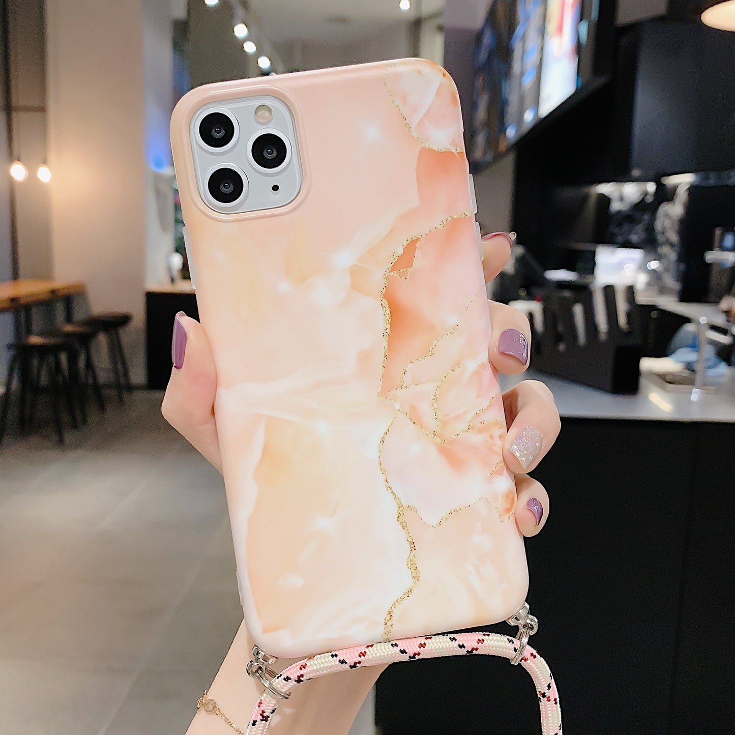 Compatible with Apple , Lanyard marble pattern phone case