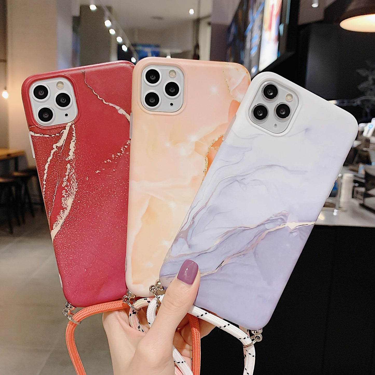 Compatible with Apple , Lanyard marble pattern phone case