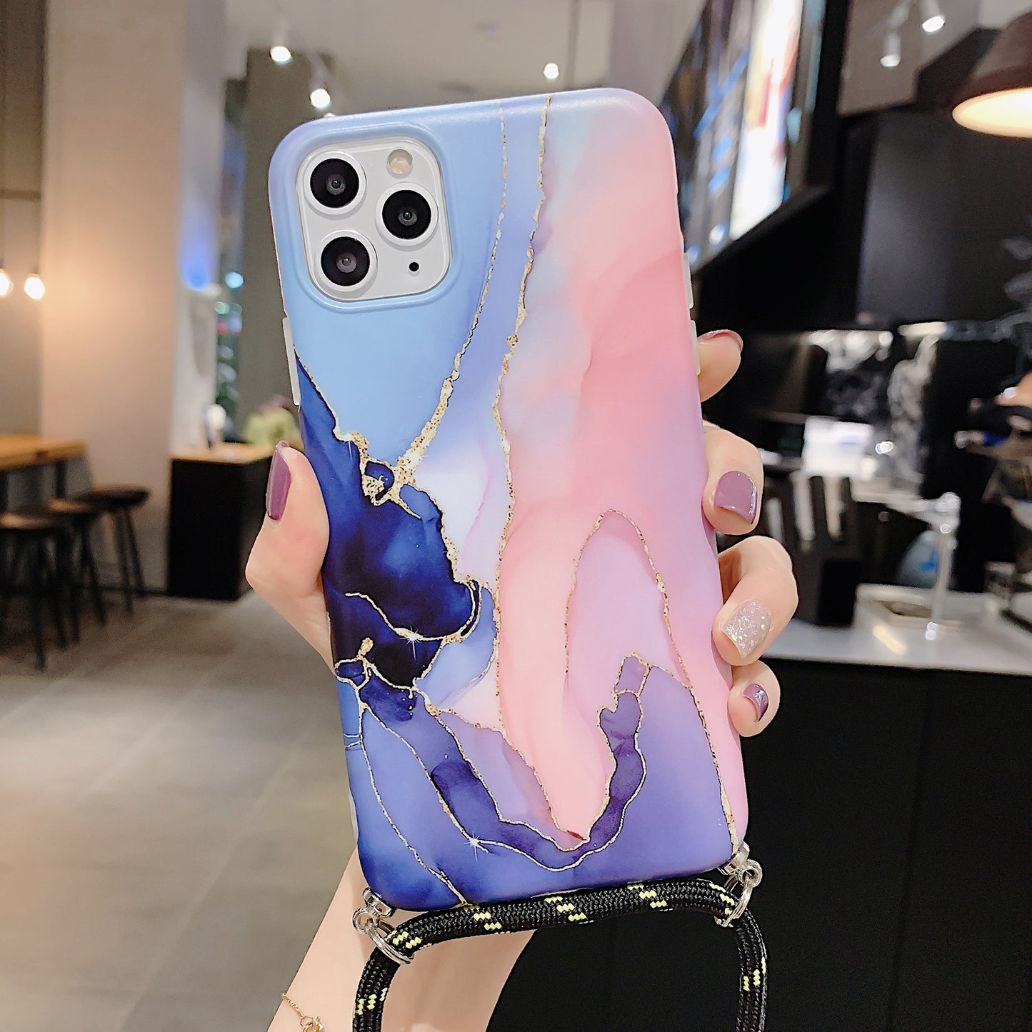 Compatible with Apple , Lanyard marble pattern phone case