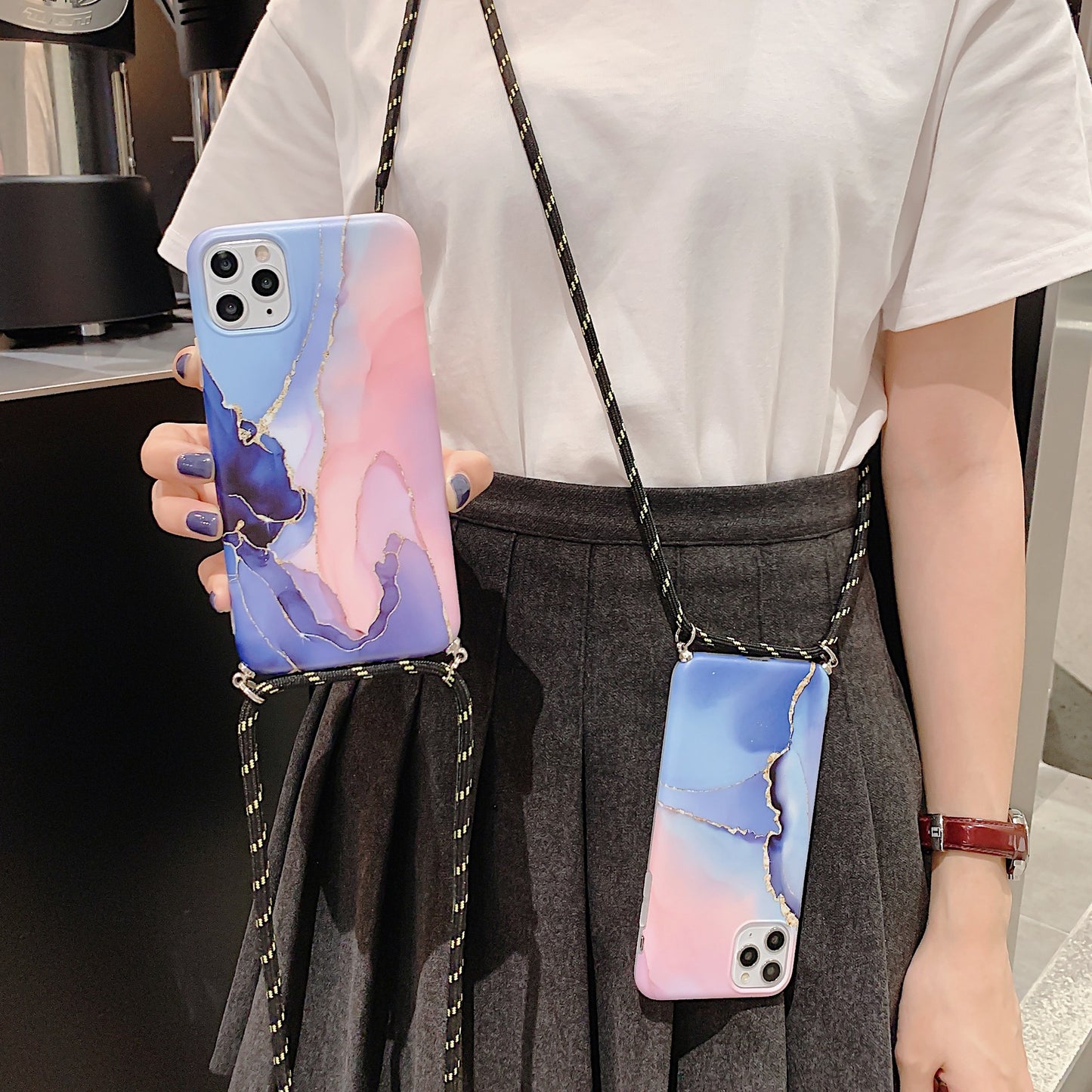Compatible with Apple , Lanyard marble pattern phone case