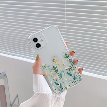 Two-in-one Painted Flower Transparent Mobile Phone Case Hard