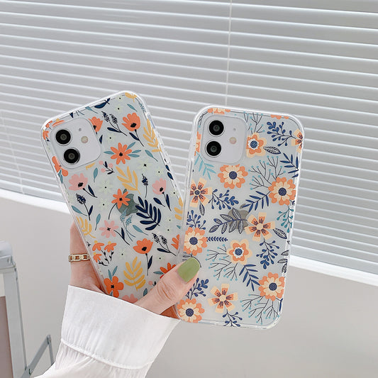 Two-in-one Painted Flower Transparent Mobile Phone Case Hard
