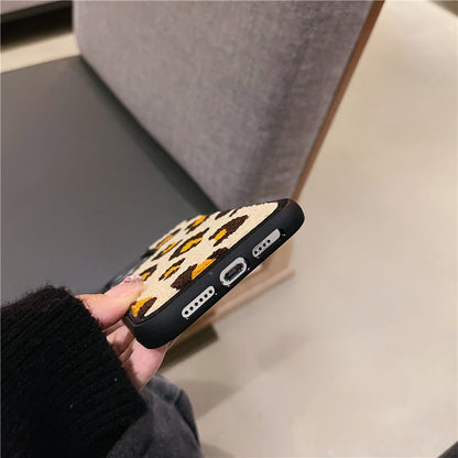 Flannel Leopard Print Mobile Phone Protective Soft Case