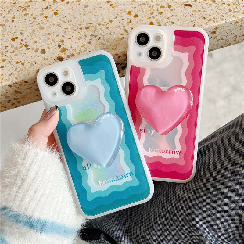 Women's Laser Wave Pattern Love Bracket Phone Case