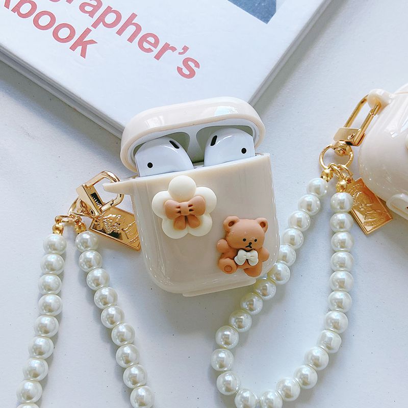 Lovely Little Bear Talk Pearl Chain Silicone Protective Shell