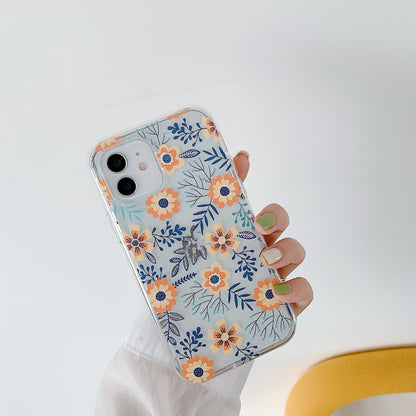 Two-in-one Painted Flower Transparent Mobile Phone Case Hard