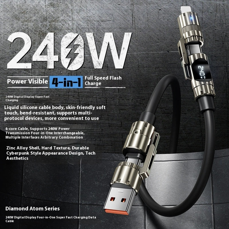 Four-in-one Bold Alloy 240W Super Fast Charge Silicone Data Cable