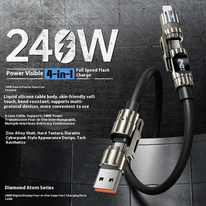 Four-in-one Bold Alloy 240W Super Fast Charge Silicone Data Cable