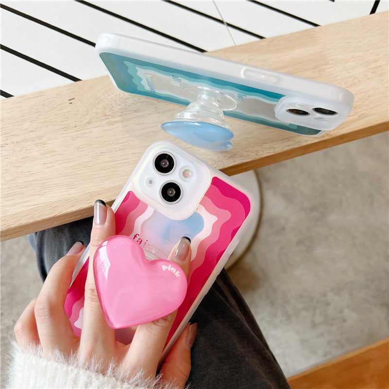 Women's Laser Wave Pattern Love Bracket Phone Case